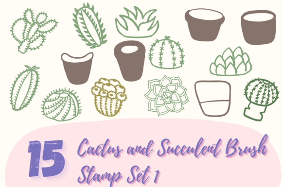 15 Cactus and Succulent Brush Stamp Set 1: Boho Design Made Easy