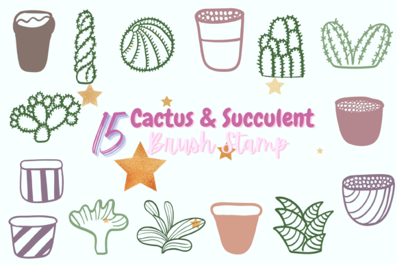 15 Cactus and Succulent Brush Stamp Set3: Your Procreate Design Toolkit