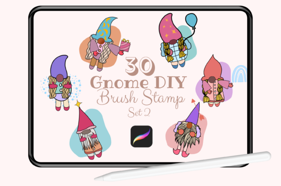 30 Gnome DIY Brush Stamp Set 2: Instant Fall Charm for Procreate