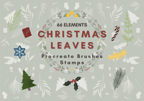 Procreate Stamps Brushes Christmas Leave: Festive Botanicals
